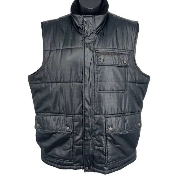 Timberland Men Blue Quilt Puffer Vest Medium Snap Button Pockets Sleeveless EUC - Picture 1 of 10